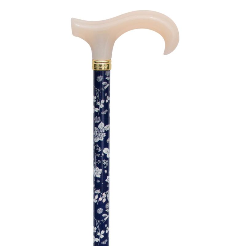 Navy and White Floral Extending Petite Walking Cane