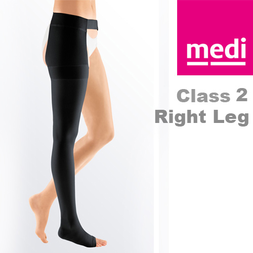 Medi Mediven Plus Class 2 Black Right Leg Stocking Open Toe with Waist Attachment
