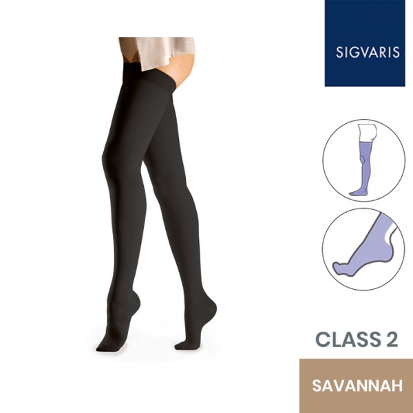 Sigvaris Essential Comfortable Unisex Class 2 Thigh High Savannah Compression Stockings
