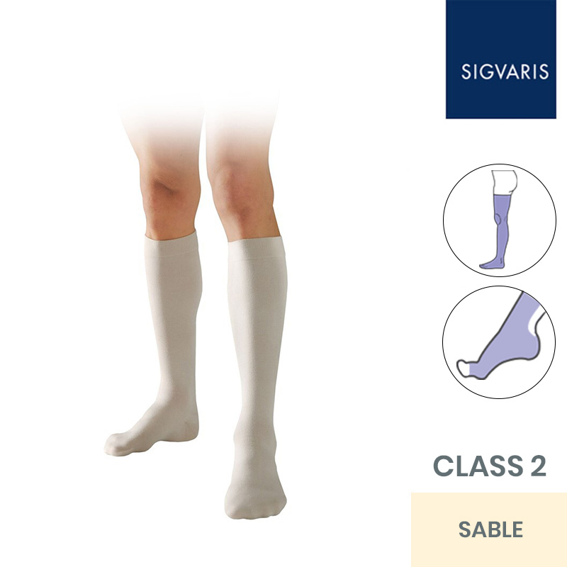 Sigvaris Essential Coton Class 2 Thigh Sable Men's Compression Stockings with Open Toe