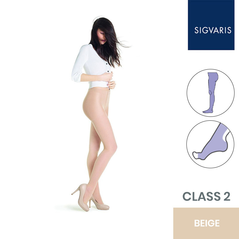Sigvaris Style Transparent Class 2 (15-20mmHg) Beige One Compression Tights with Open Toe