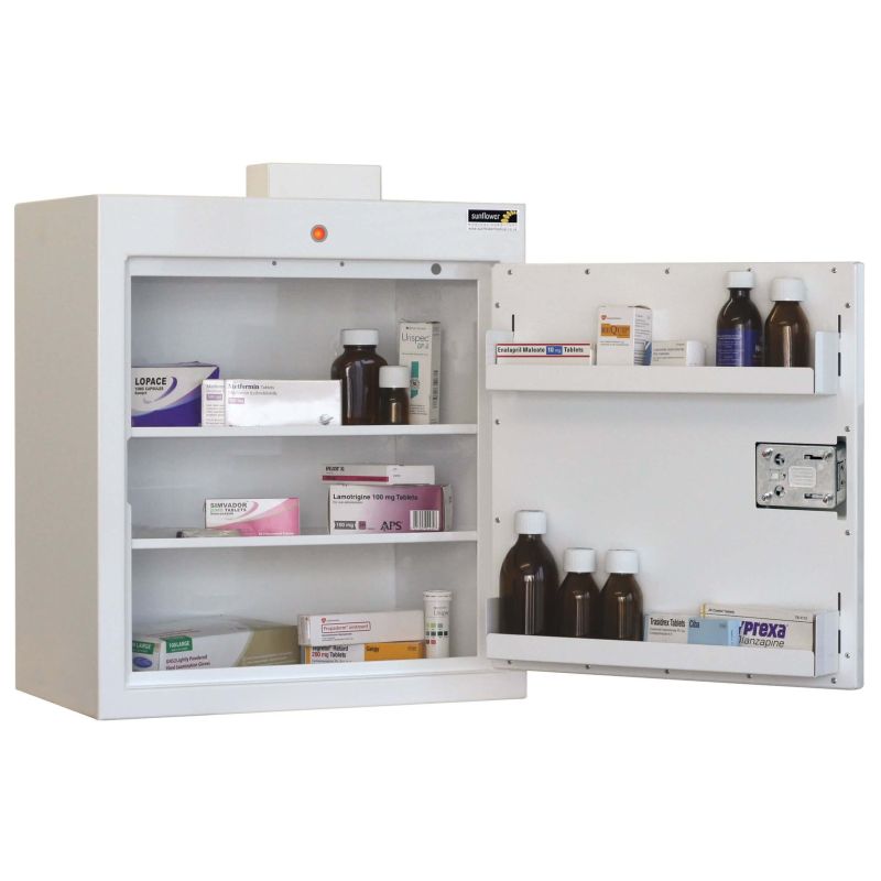 Sunflower Medical Controlled Drug Cabinet with Two Shelves, Two Door Trays and Warning Light 66 x 50 x 30cm