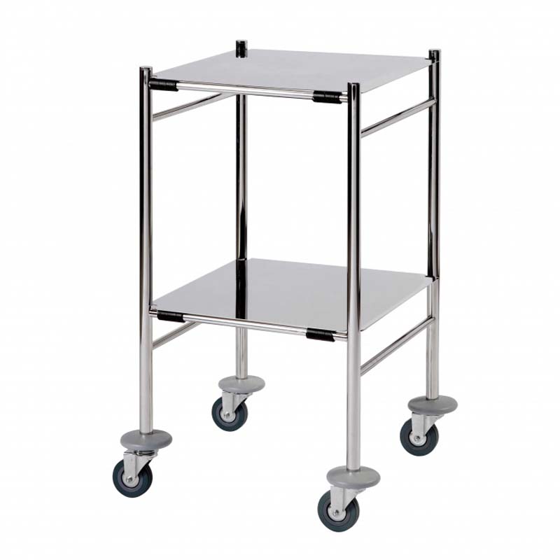 Sunflower Medical Mirror Polished Stainless Steel Surgical Trolley 45 x 45 x 84cm with Two Removable Flat Shelves