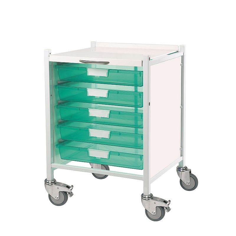 Sunflower Medical Vista 40 Low Level Storage Trolley with Five Single-Depth Green Trays