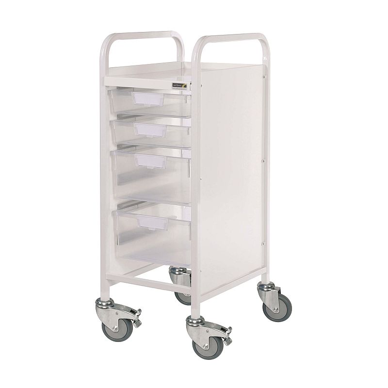 Sunflower Medical Vista 30 Narrow Storage Trolley with Two Single and Two Double-Depth Clear Trays