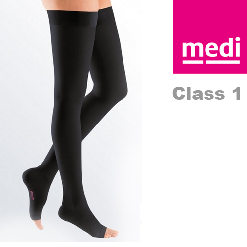 Medi Mediven Plus Class 1 Black Thigh Compression Stockings with Open Toe