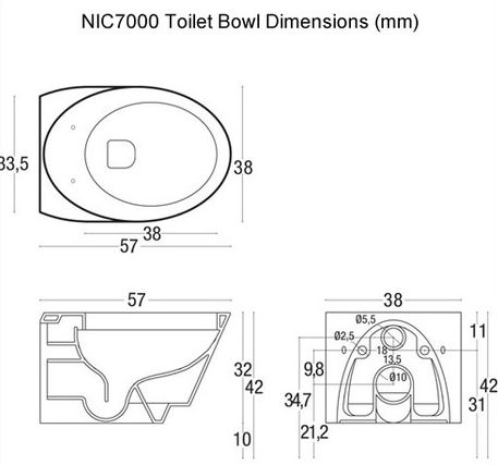 Dimensions of the NIC-7000 Shower Toilet