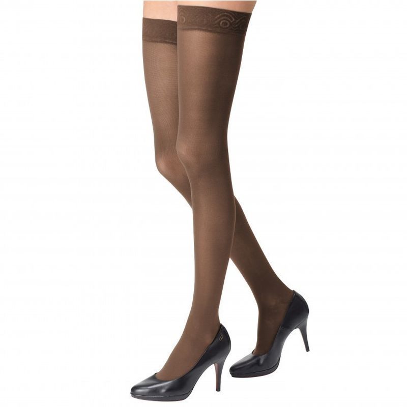 Bauerfeind VenoTrain Micro Class 1 Thigh-High Caramel Compression Stocking with Silicon Dots