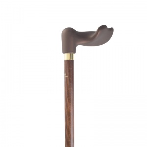 Left-Handed Soft-Touch Fischer Handle Dark Hardwood Orthopaedic Walking Cane