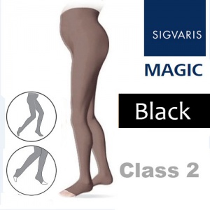 Sigvaris Magic Class 2 Open Toe Maternity Compression Tights - Black