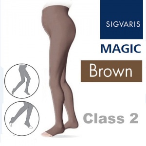 Sigvaris Magic Class 2 Open Toe Maternity Compression Tights - Brown