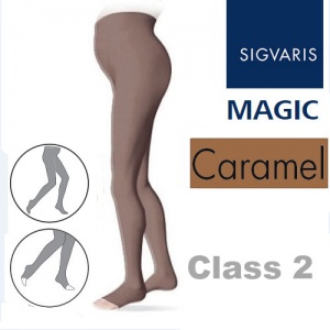 Sigvaris Magic Class 2 Open Toe Maternity Compression Tights - Caramel