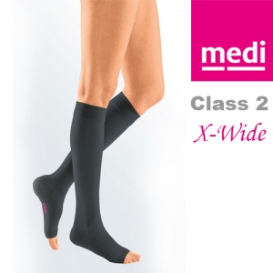 Medi Mediven Plus Class 2 Black Below Knee Extra Wide Compression Stockings with Open Toe