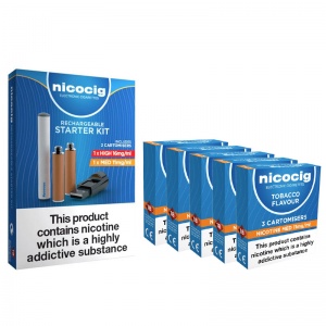 Vivid Nicocig Rechargeable Electronic Cigarette Starter Kit and High Strength Menthol Cartomisers Saver Pack