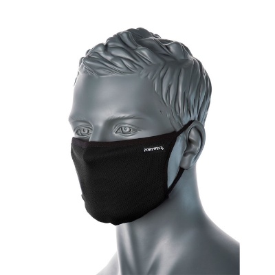 Portwest CV33 Anti-Microbial Black 3-Ply Fabric Face Mask (Pack of 25)