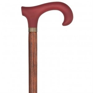 Red Soft-Touch Derby Handle Wooden Walking Stick