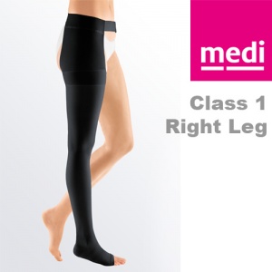 Medi Mediven Plus Class 1 Black Right Leg Stocking with Waist Attachment and Open Toe