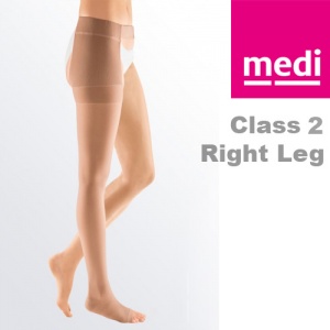 Medi Mediven Plus Class 2 Beige Right Leg Stocking Open Toe with Waist Attachment
