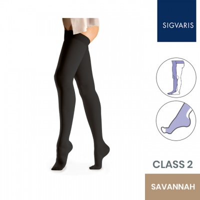 Sigvaris Essential Comfortable Unisex Class 2 Savannah Compression Tights with Waist Attachment and Open Toe