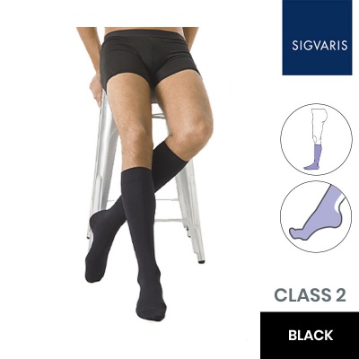 Sigvaris Essential Microfibre Male Class 2 Knee High Black Compression Stockings
