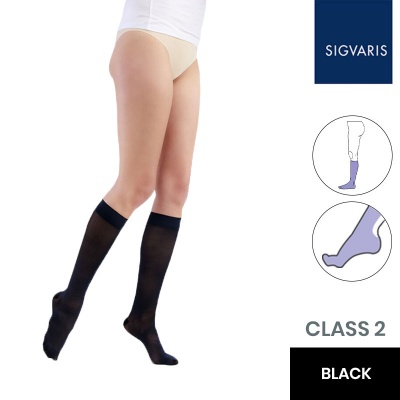Sigvaris Essential Semitransparent Class 2 Knee High Black Compression Stockings