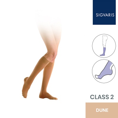 Sigvaris Essential Semitransparent Class 2 Knee High Dune Compression Stockings With Open Toe