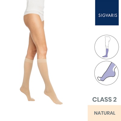 Sigvaris Essential Semitransparent Class 2 Knee High Natural Compression Stockings With Open Toe