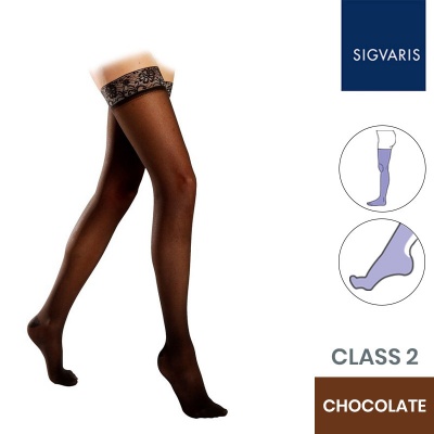 Sigvaris Essential Semitransparent Class 2 Thigh Chocolate Compression Stockings