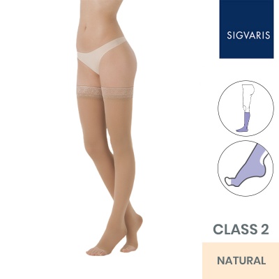 Sigvaris Essential Semitransparent Class 2 Thigh Natural Compression Stockings With Open Toe
