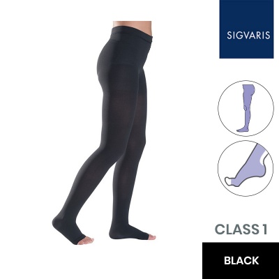 Sigvaris Essential Thermoregulating Unisex Class 1 Black Compression Tights with Open Toe