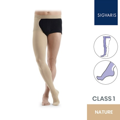 Sigvaris Essential Thermoregulating Unisex Class 1 Thigh Nature Compression Stocking with Waist Attachment