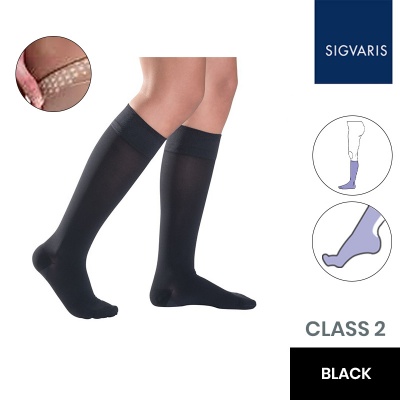Sigvaris Essential Thermoregulating Unisex Class 2 Knee High Black Compression Stockings with Knobbed Grip