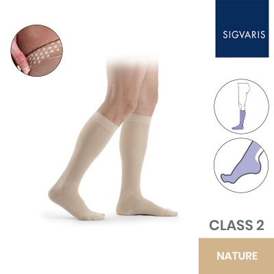 Sigvaris Essential Thermoregulating Unisex Class 2 Knee High Nature Compression Stockings with Knobbed Grip