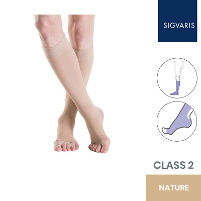 Sigvaris Essential Thermoregulating Unisex Class 2 Knee High Nature Compression Stockings with Open Toe