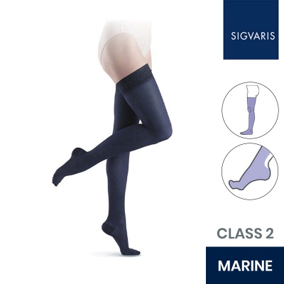 Sigvaris Essential Semitransparent Class 2 Thigh Marine Compression Stockings