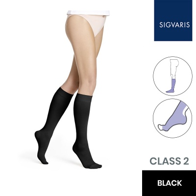 Sigvaris Style Opaque Class 2 Knee High Black Compression Stockings With Open Toe