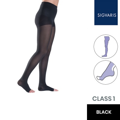 Sigvaris Style Semitransparent Class 1 Black Compression Tights with Open Toe
