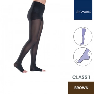 Sigvaris Style Semitransparent Class 1 Brown Compression Tights with Open Toe