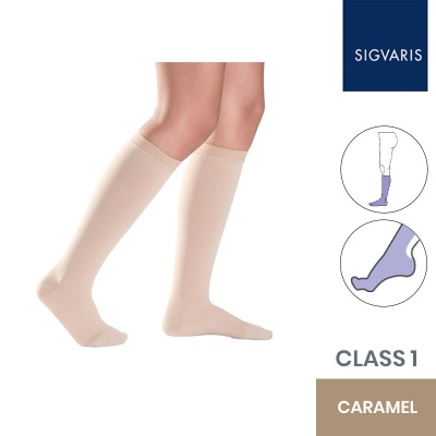 Sigvaris Style Semitransparent Class 1 Knee High Caramel Compression Stockings