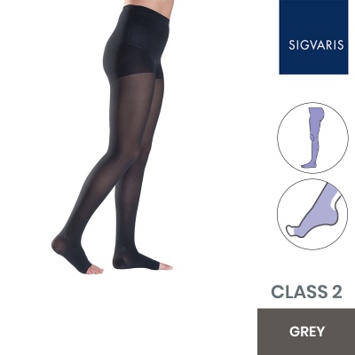 Sigvaris Style Semitransparent Class 2 Grey Compression Tights with Open Toe