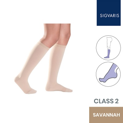 Sigvaris Style Semitransparent Class 2 Knee High Savannah Compression Stockings with Open Toe