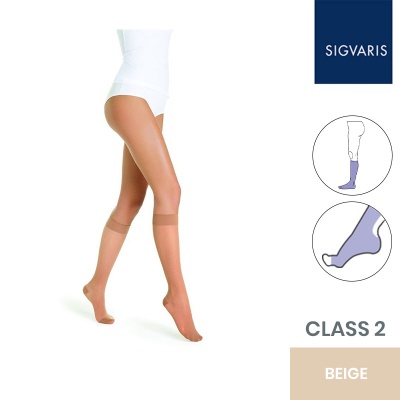 Sigvaris Style Transparent Class 2 Knee High Beige Four (140) Compression Stockings with Open Toe