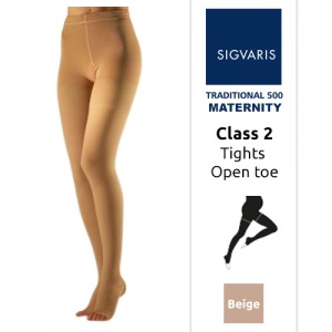 Sigvaris Traditional 500 for Women Class 2 (RAL) Beige Compression Maternity Tights with Open Toe