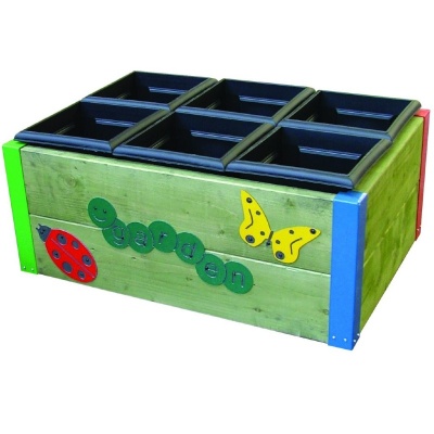 Wooden Gardening Box with Six Planters