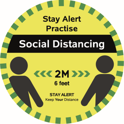 20-Pack of Social Distancing Two-Metre Floor Stickers  30cm Width (Yellow/Green)