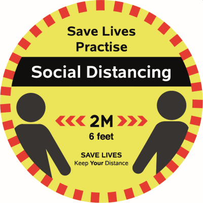 Five-Pack of Social Distancing Two-Metre Floor Stickers  30cm Width (Yellow/Red)