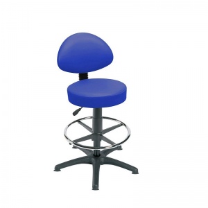 Sunflower Medical Mid Blue Gas-Lift Stool with Back Rest, Foot Ring and Glides