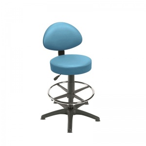 Sunflower Medical Sky Blue Gas-Lift Stool with Back Rest, Foot Ring and Glides
