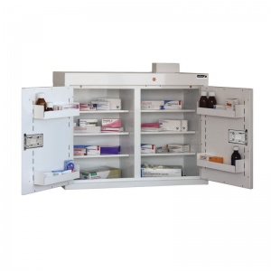 Sunflower Medical Double Door Medicine Cabinet 66 x 100 x 30cm with Six Shelves, Five Door Trays and Warning Light