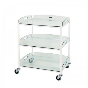 Sunflower Medical Dressing Trolley 66 x 52 x 86cm with Three Glass Effect Safety Trays